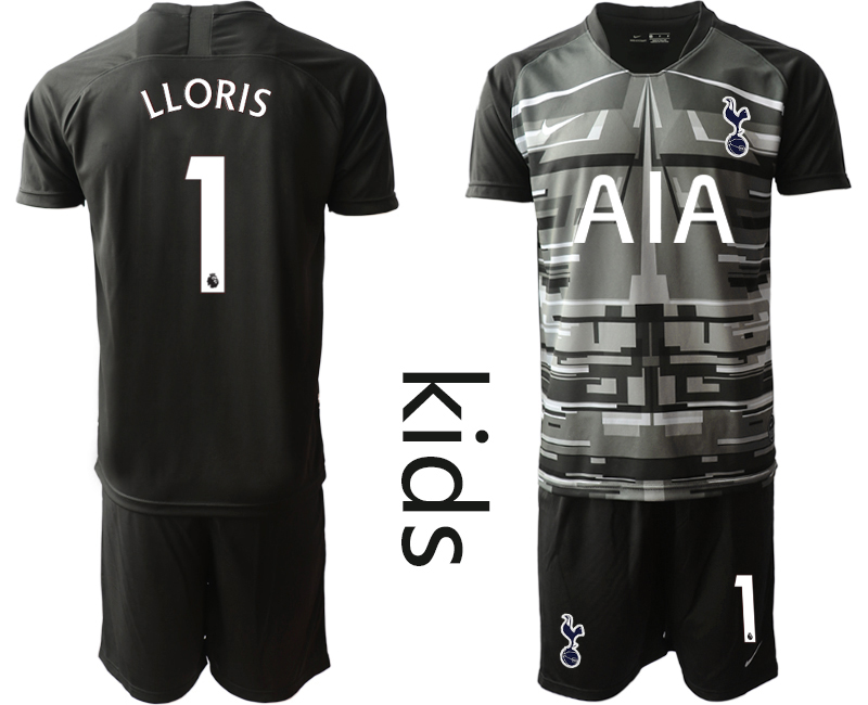 Youth 2020-2021 club Tottenham black goalkeeper #1 Soccer Jerseys